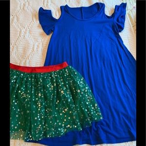 Size L, Girls Cold Shoulder Dress & Holiday Skirt